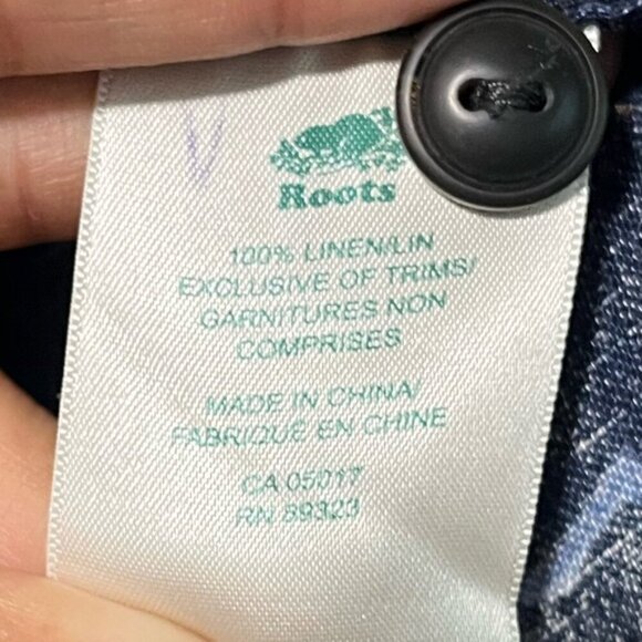 Roots Canada Blue Linen Button-Up Shirt - Men’s Medium, Abstract Print - Picture 6 of 14